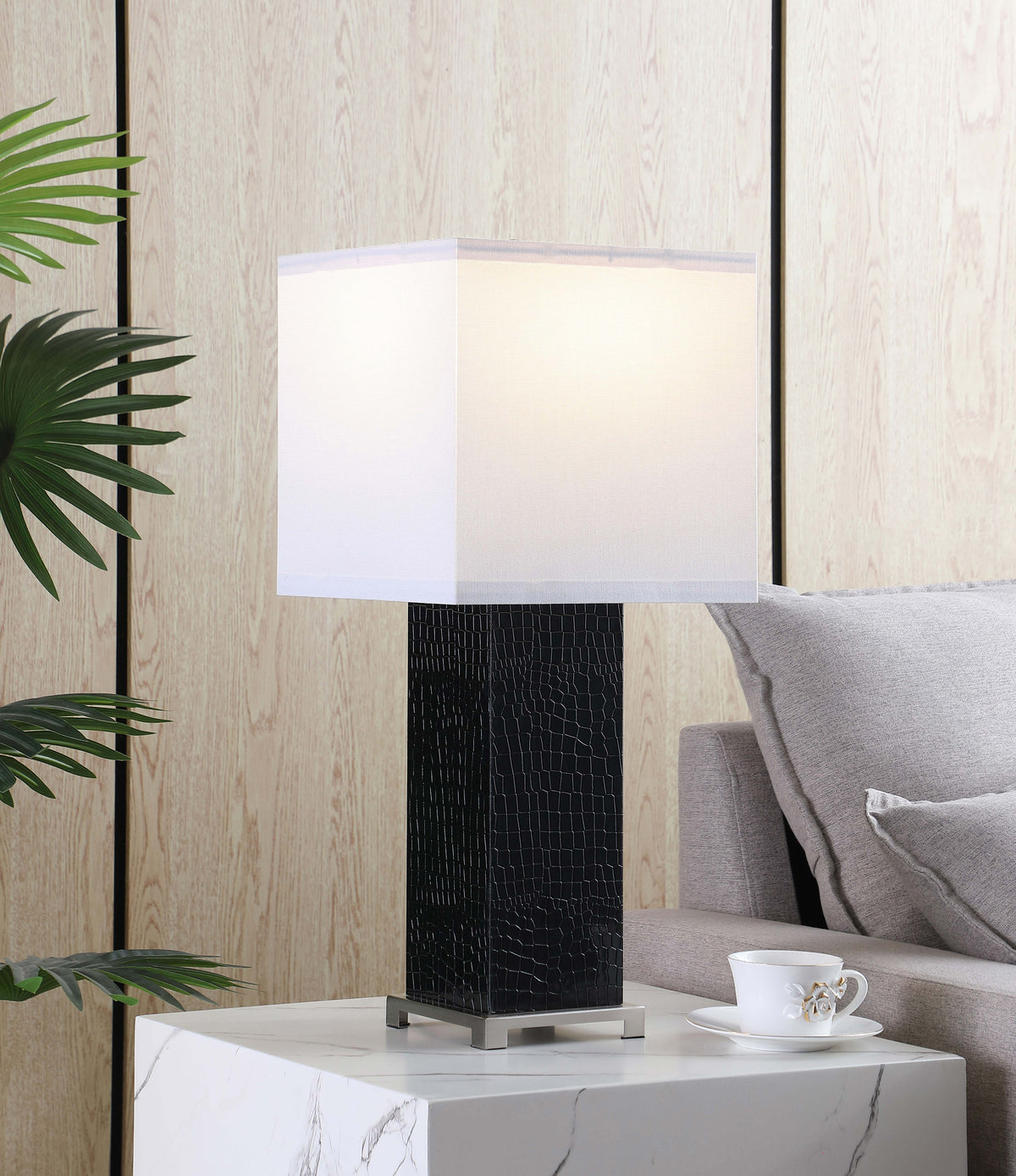 Bridle Square Shade Bedside Table Lamp Black  Half Price Furniture