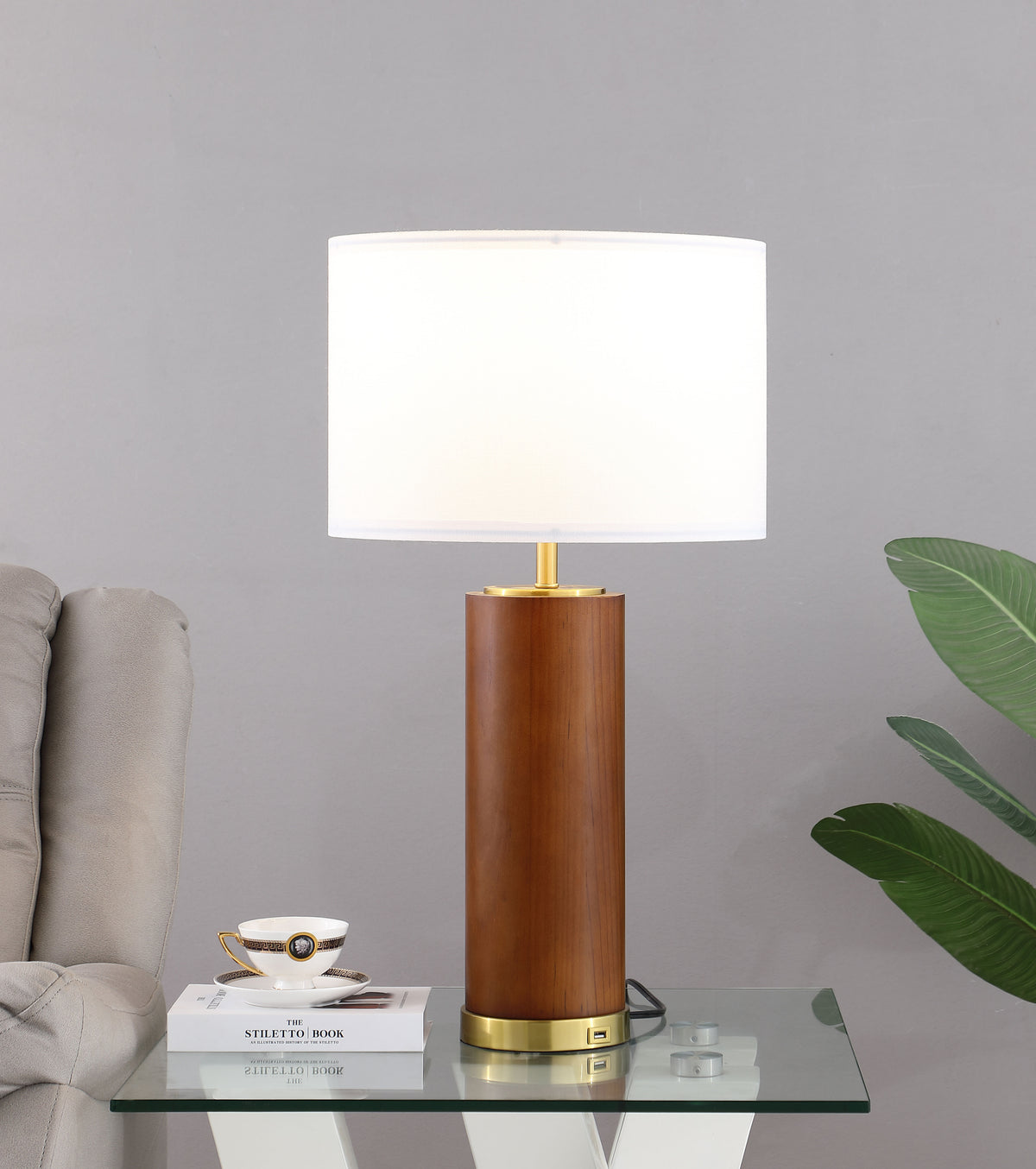 Aziel Drum Shade Bedside Table Lamp Cappuccino and Gold  Half Price Furniture