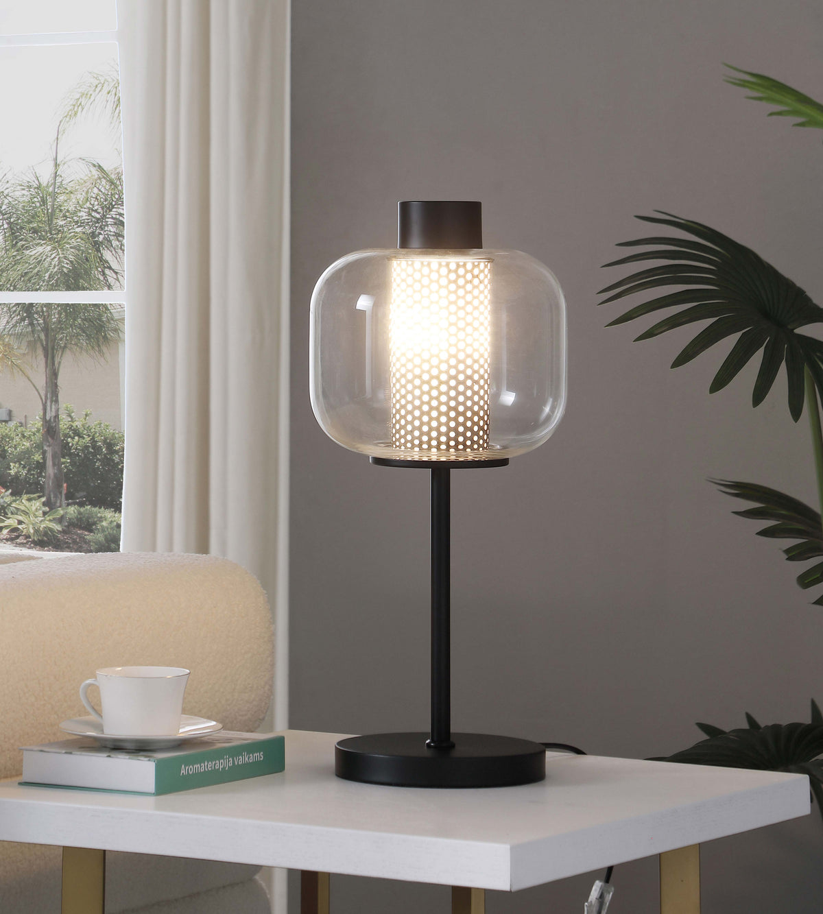 Ingrid Glass Shade Bedside Table Lamp Black Half Price Furniture