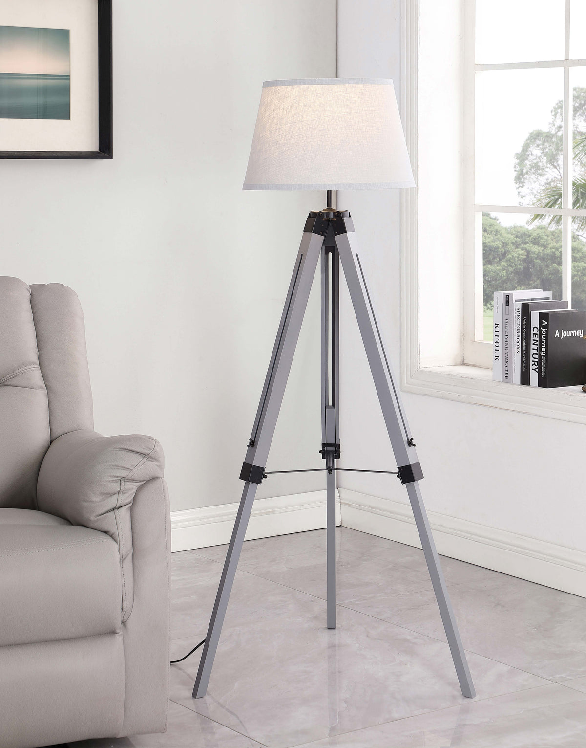 Dayton Adjustable Empire Shade Tripod Floor Lamp Grey  Half Price Furniture