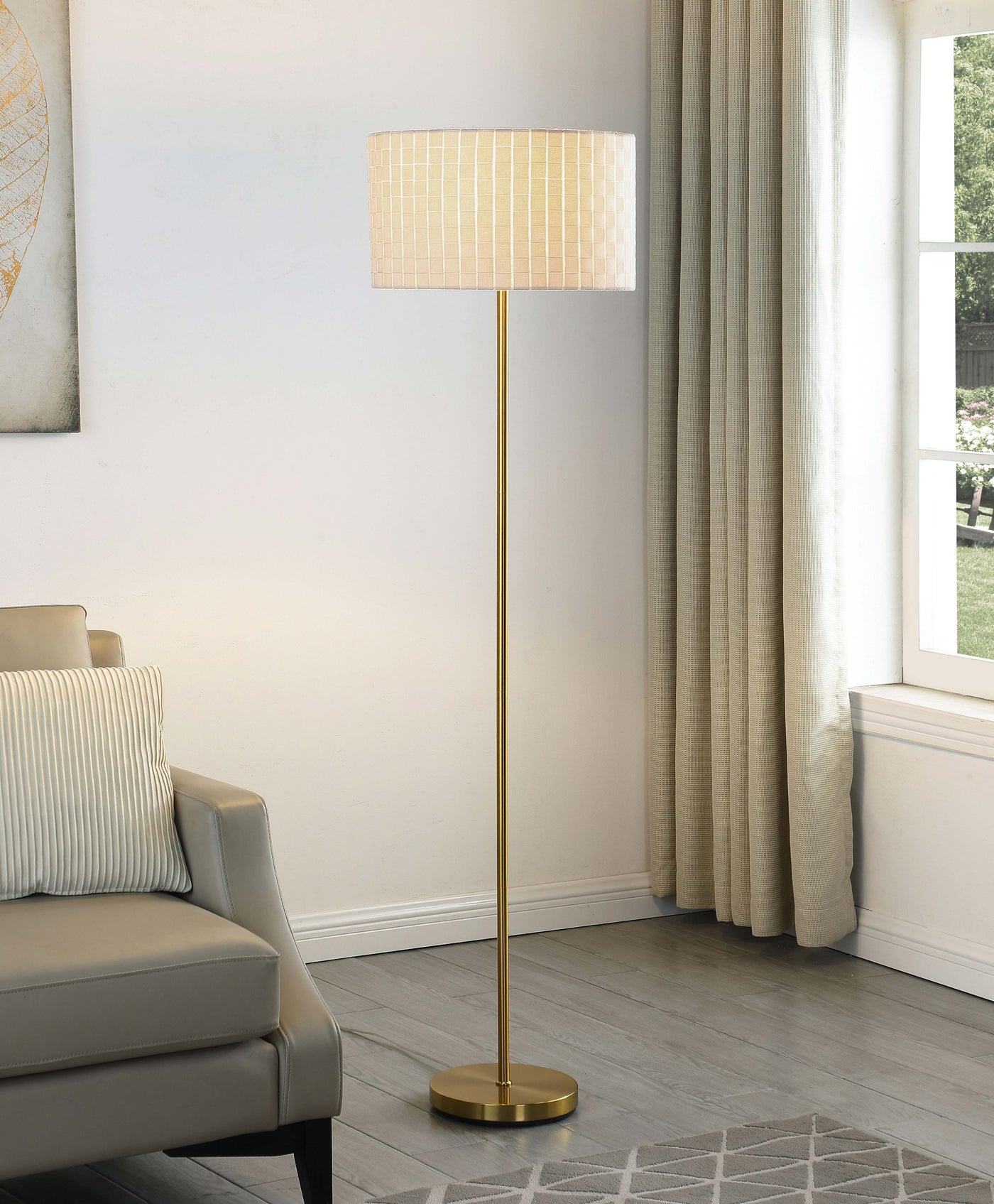 Ramiro Drum Shade Floor Lamp Gold Half Price Furniture