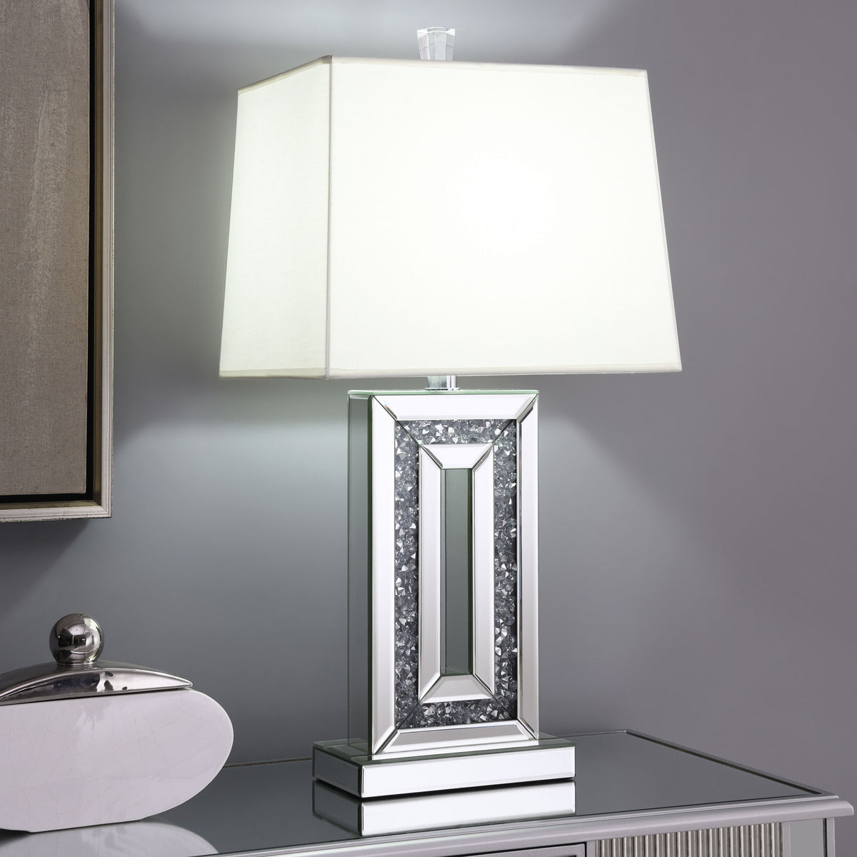 Ayelet Table Lamp with Square Shade White and Mirror  Half Price Furniture
