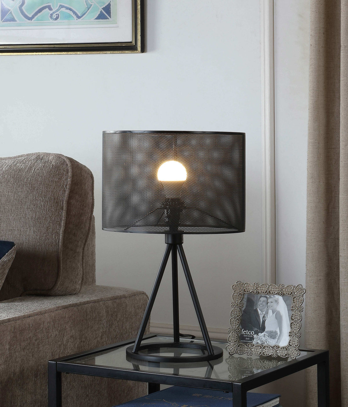 Chapin Metal Mesh Shade Table Lamp Matte Black Half Price Furniture