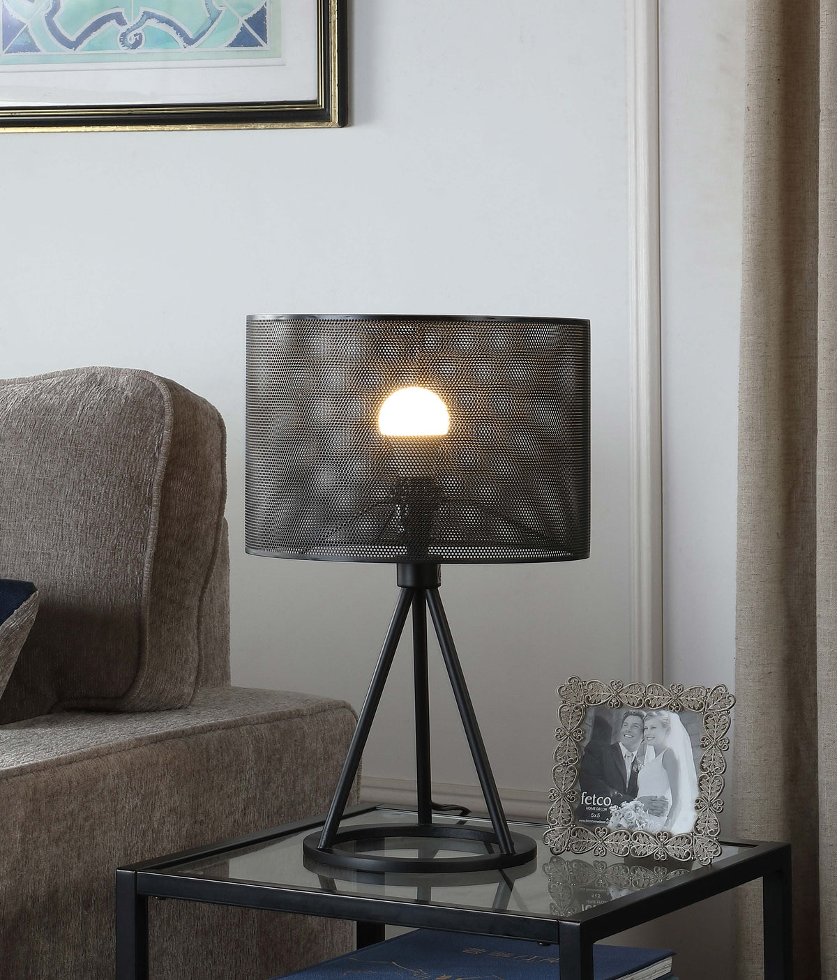 Chapin Metal Mesh Shade Table Lamp Matte Black  Half Price Furniture