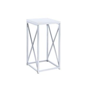 Edmund Accent Table with X-cross Glossy White and Chrome Edmund Accent Table with X-cross Glossy White and Chrome Half Price Furniture