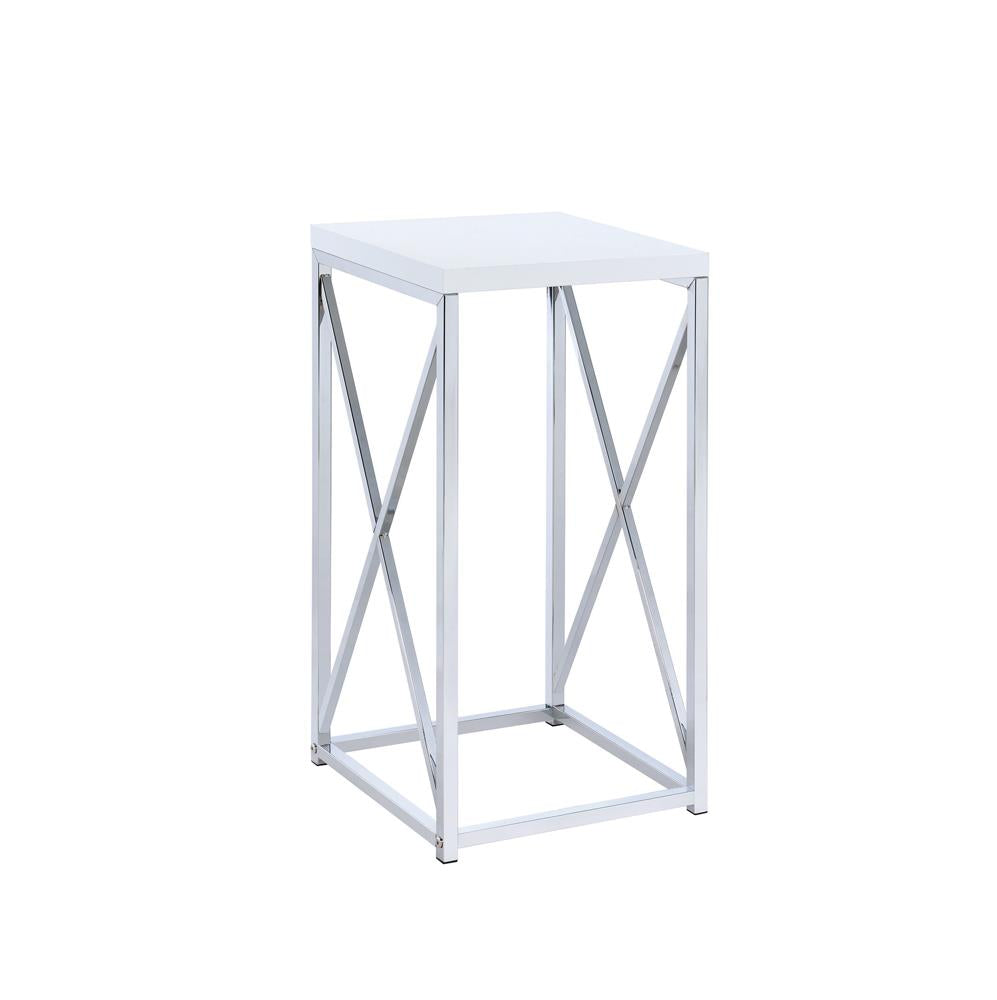 Edmund Accent Table with X-cross Glossy White and Chrome  Half Price Furniture