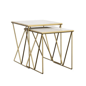 Bette 2-piece Nesting Table Set White and Gold Half Price Furniture