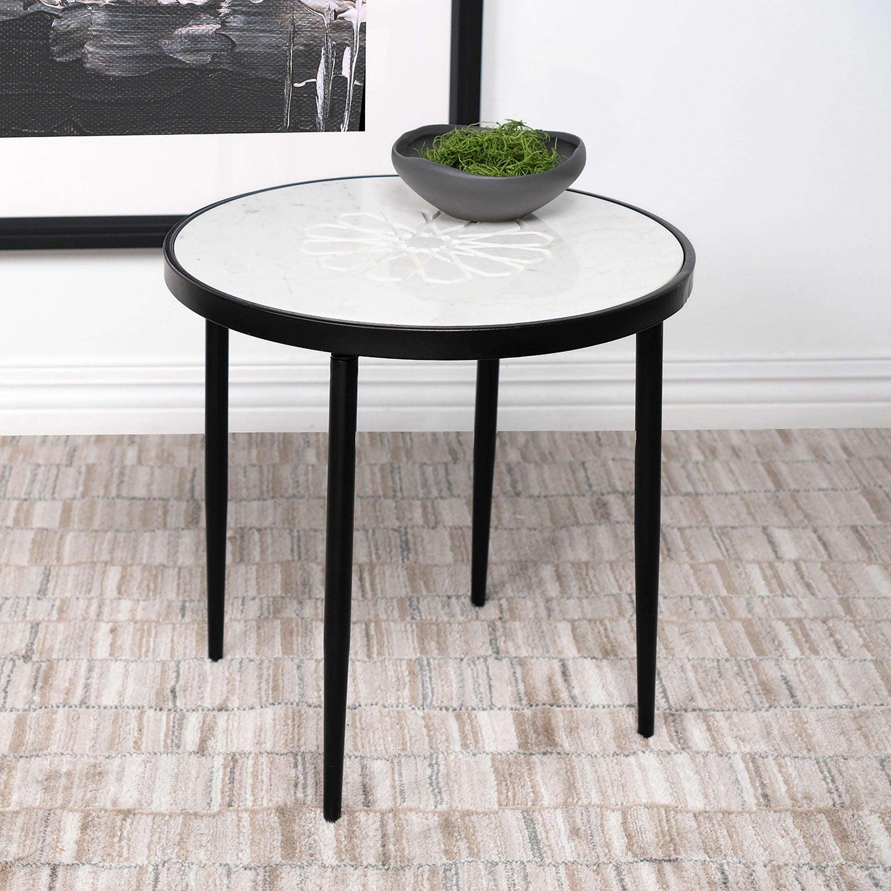 Kofi Round Marble Top Side Table White and Black Half Price Furniture
