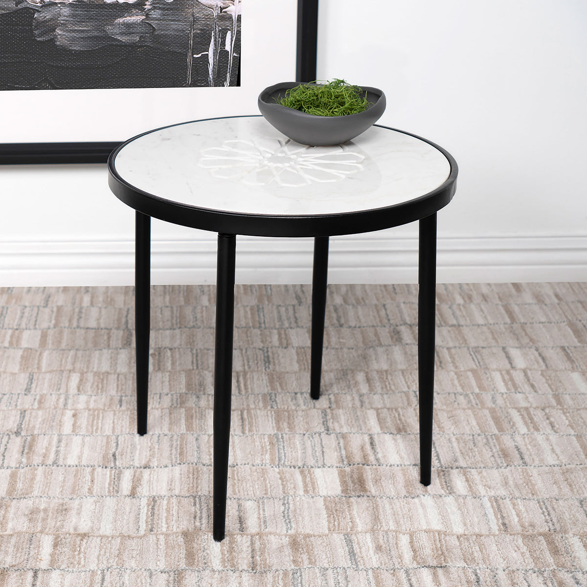 Kofi Round Marble Top Side Table White and Black  Half Price Furniture