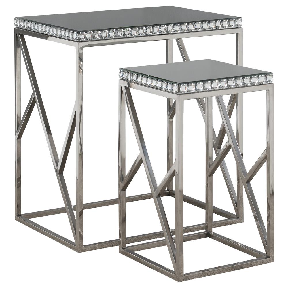 Betsy 2-piece Mirror Top Nesting Tables Silver Betsy 2-piece Mirror Top Nesting Tables Silver Half Price Furniture