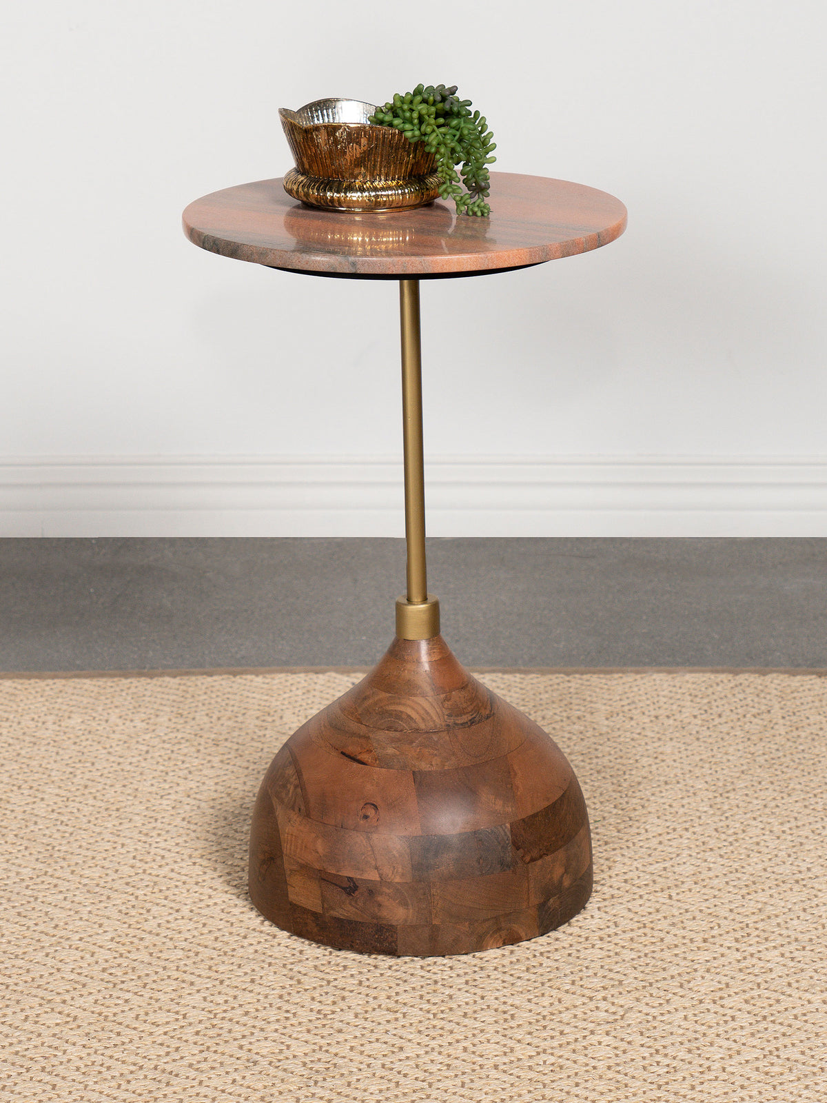 Colima Round Wood Top Side Table Peach Half Price Furniture