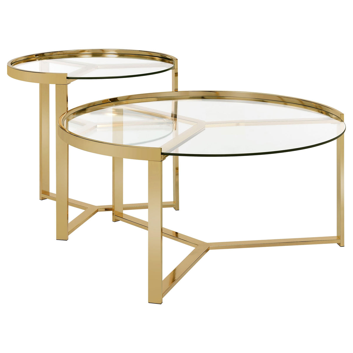 Delia 2-piece Round Nesting Table Clear and Gold  Half Price Furniture