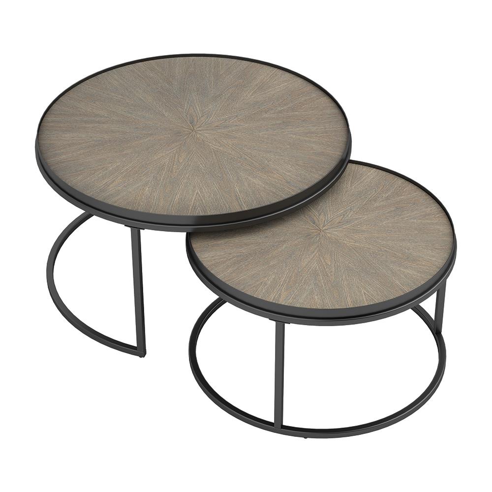 Rodrigo 2-piece Round Nesting Tables Weathered Elm  Half Price Furniture