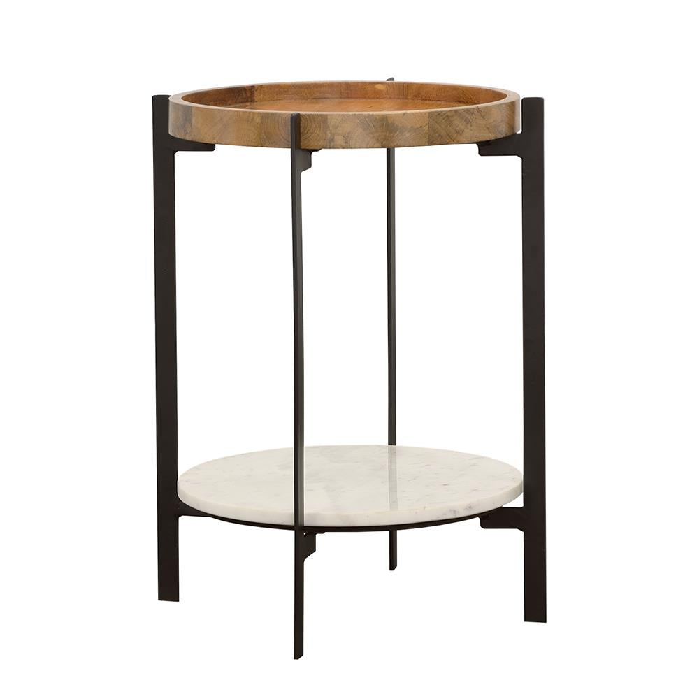 Adhvik Round Accent Table with Marble Shelf Natural and Black Adhvik Round Accent Table with Marble Shelf Natural and Black Half Price Furniture