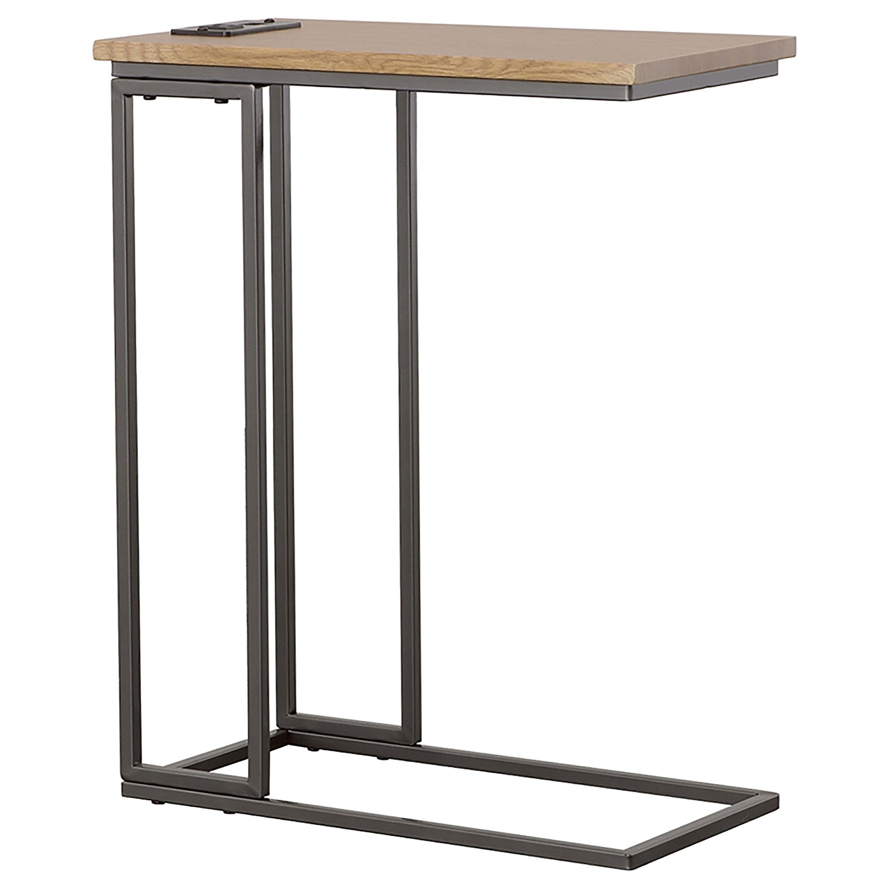 Rudy Snack Table with Power Outlet Gunmetal and Natural Rudy Snack Table with Power Outlet Gunmetal and Natural Half Price Furniture