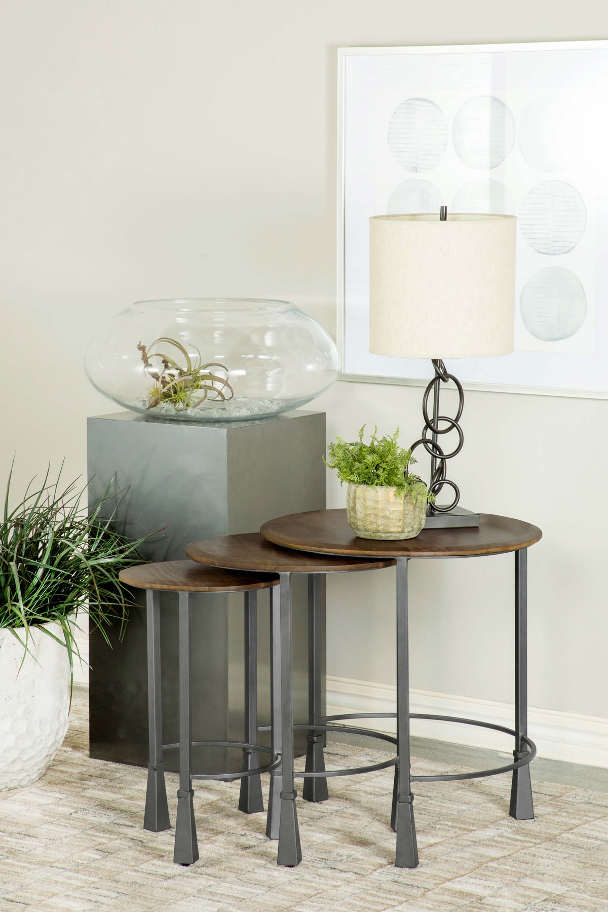 Deja 3-piece Round Nesting Table Natural and Gunmetal  Half Price Furniture