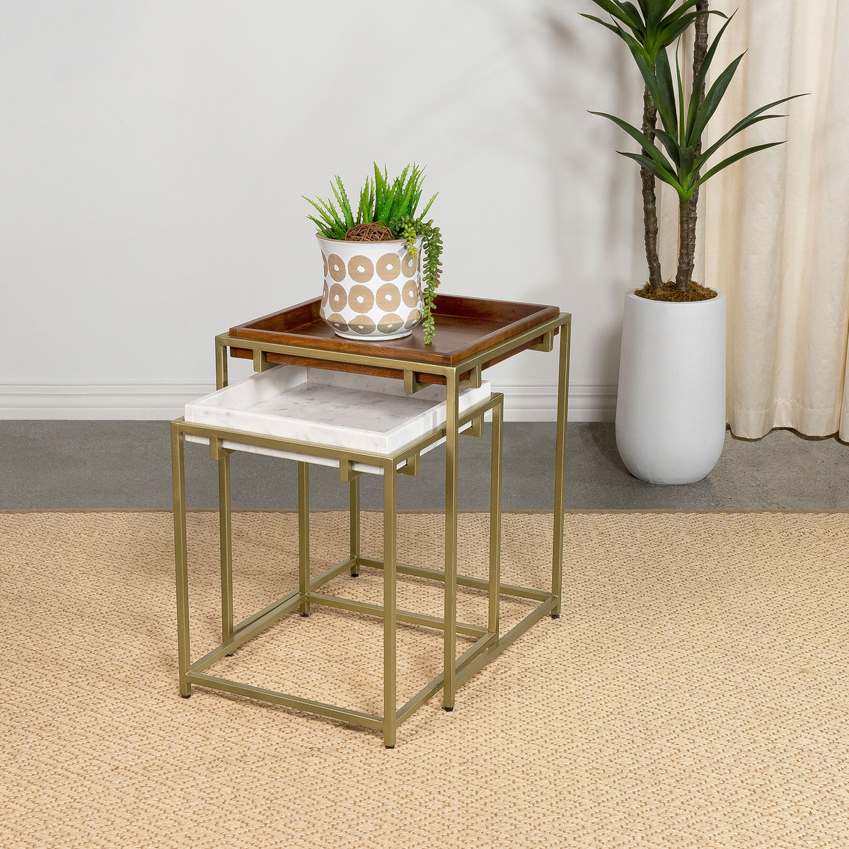 Bolden 2-Piece Square Nesting Table With Recessed Top Gold Bolden 2-Piece Square Nesting Table With Recessed Top Gold Half Price Furniture