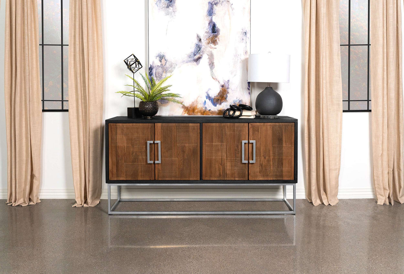 Borman 4-door Wooden Accent Cabinet Walnut and Black - Half Price Furniture