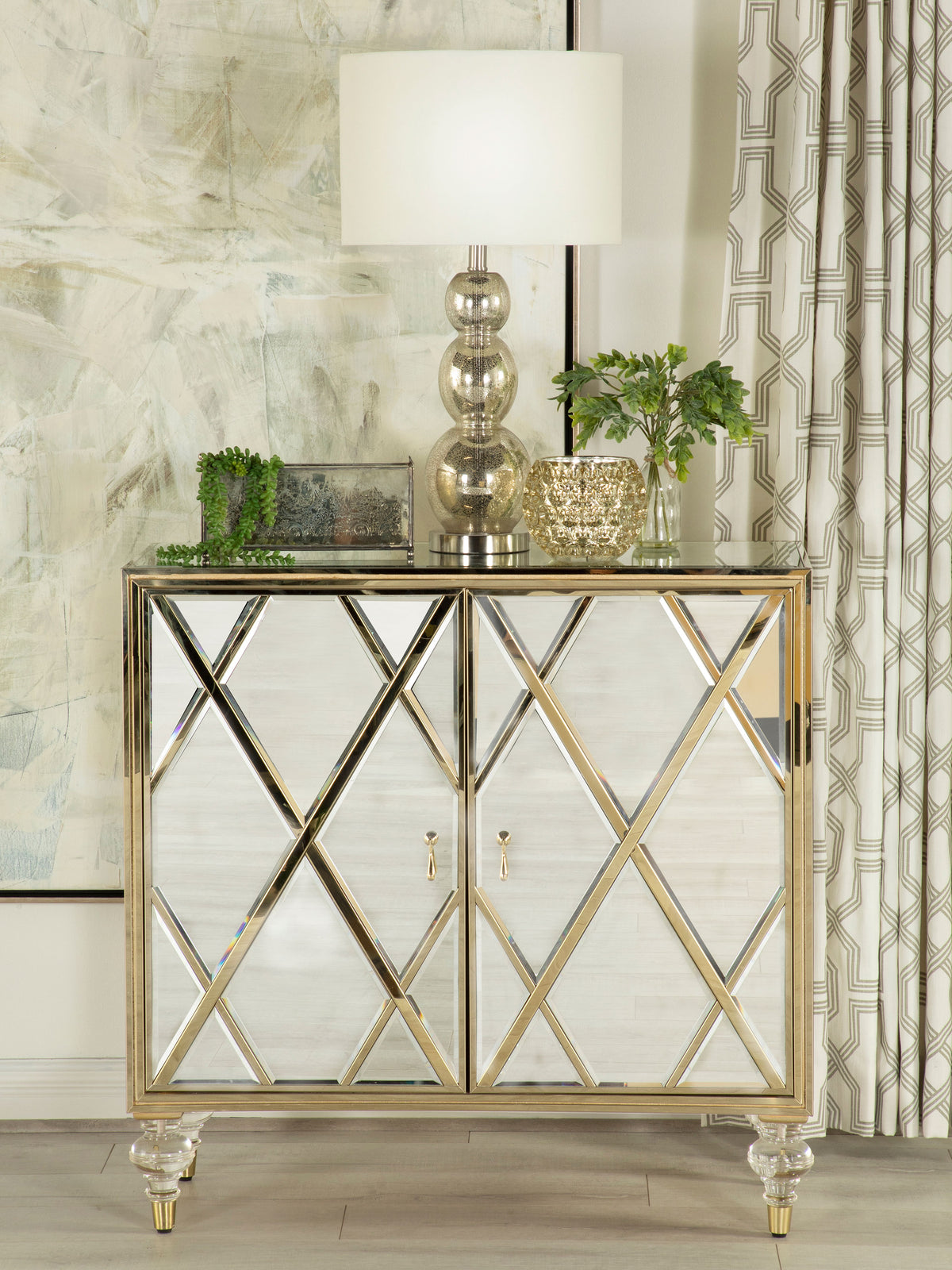 Astilbe 2-door Accent Cabinet Mirror and Champagne  Half Price Furniture