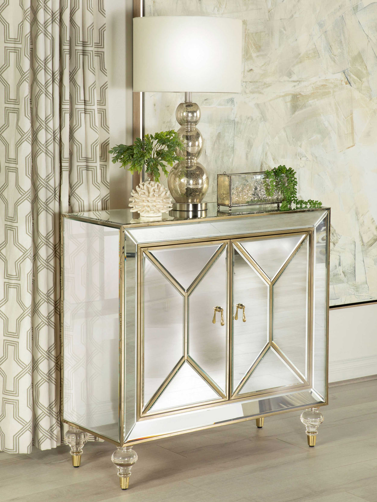 Lupin 2-door Accent Cabinet Mirror and Champagne Half Price Furniture