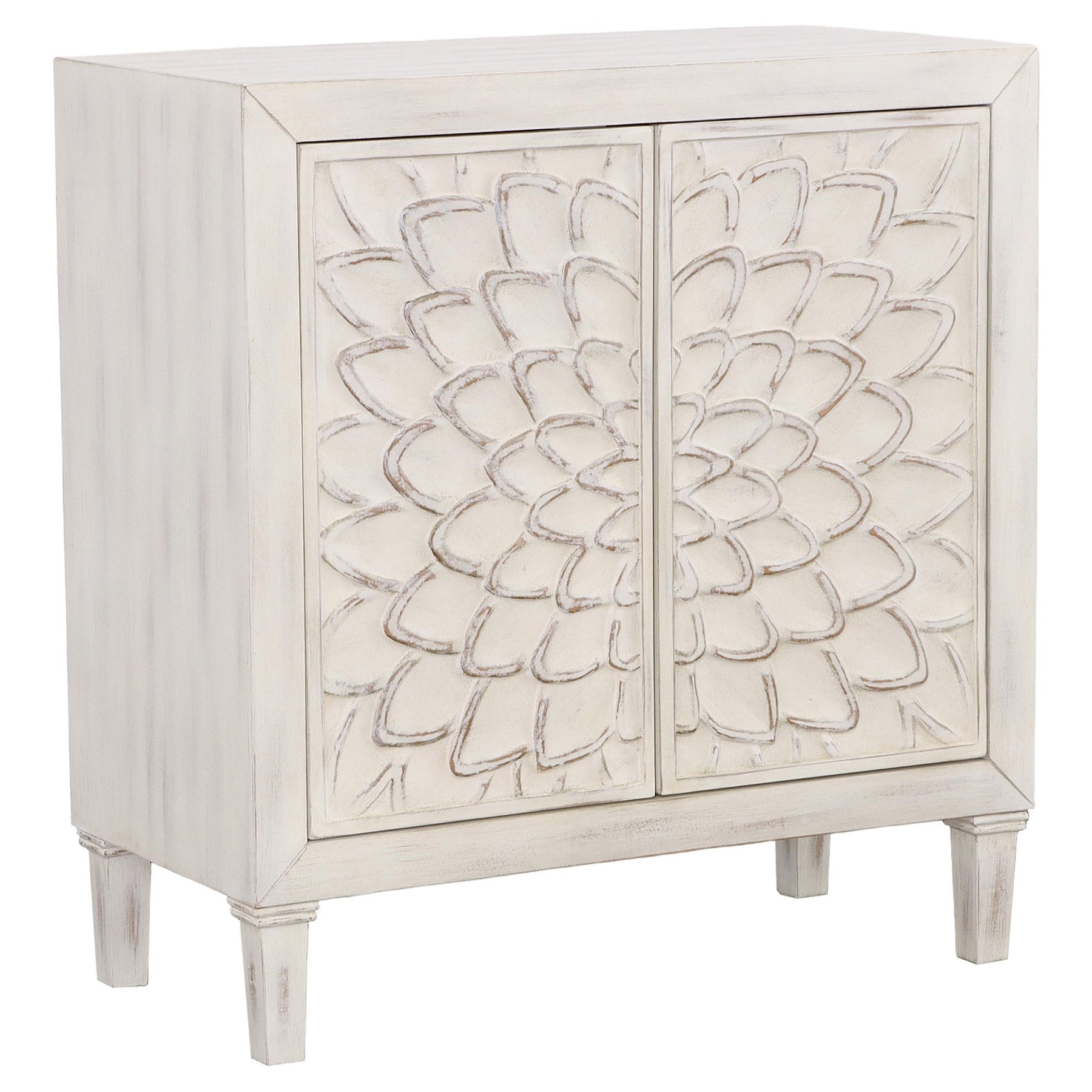 Clarkia Accent Cabinet with Floral Carved Door White Clarkia Accent Cabinet with Floral Carved Door White Half Price Furniture