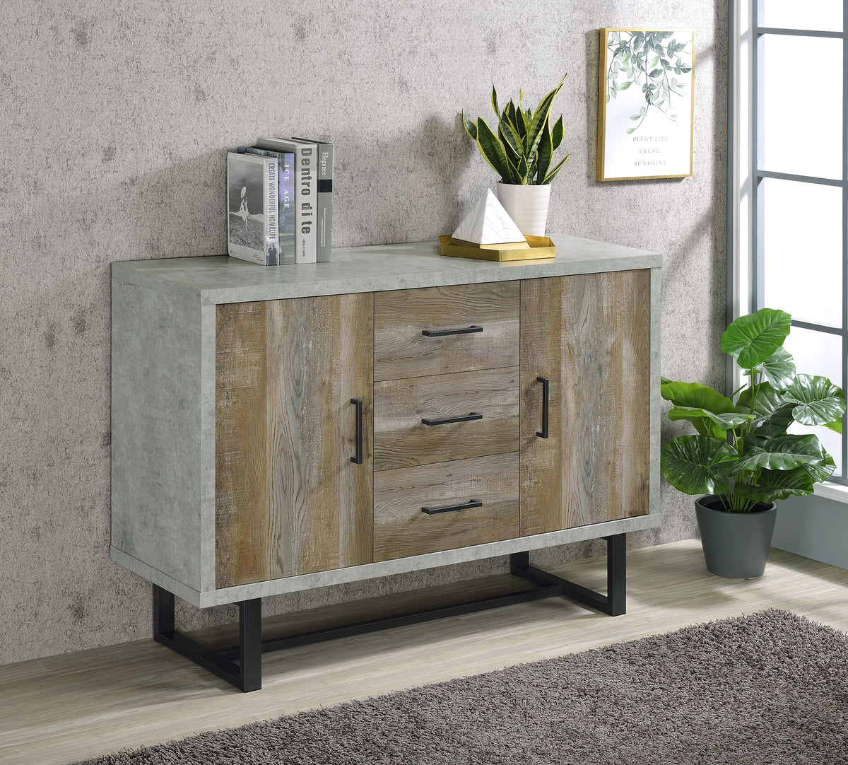 Abelardo 3-drawer Accent Cabinet Weathered Oak and Cement  Las Vegas Furniture Stores