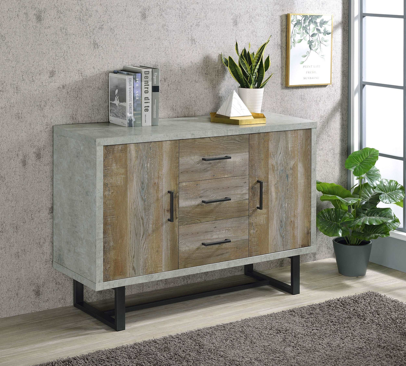 Abelardo 3-drawer Accent Cabinet Weathered Oak and Cement Half Price Furniture
