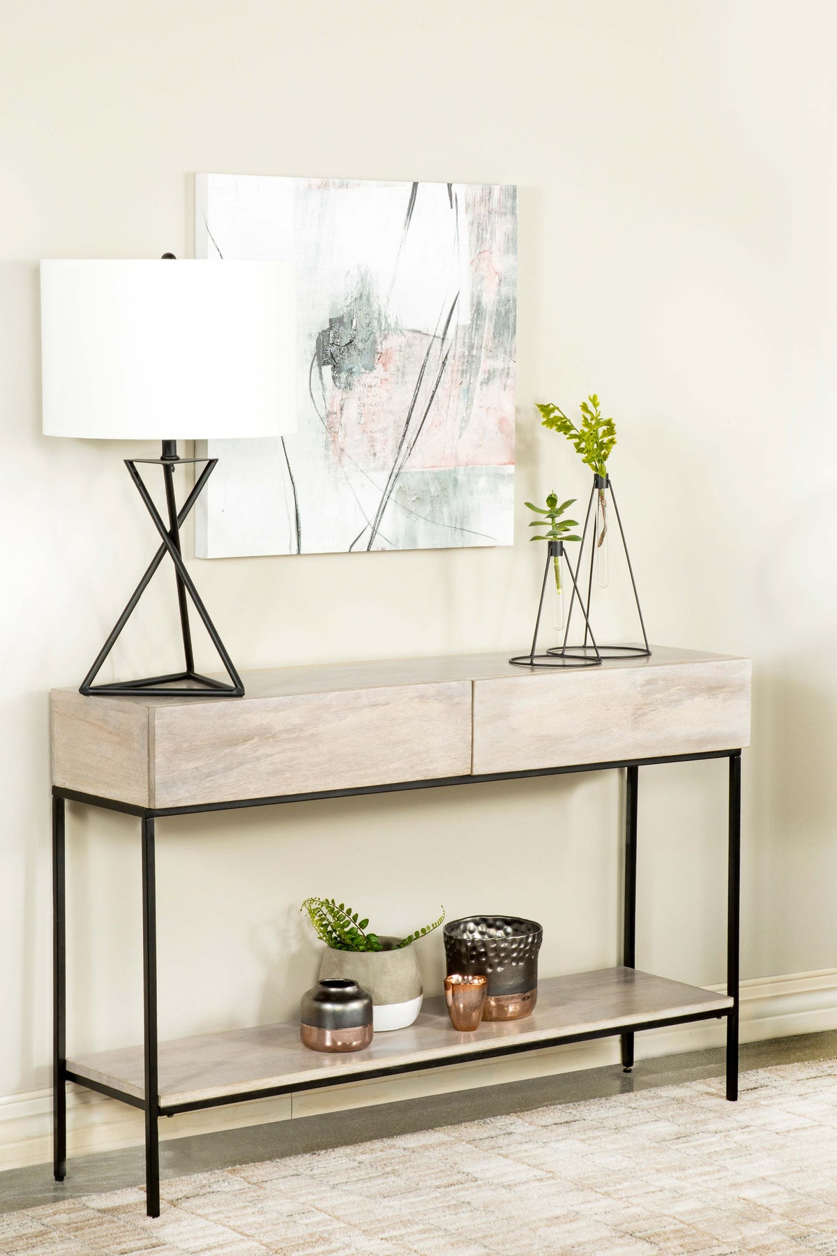 Rubeus 2-drawer Console Table with Open Shelf White Washed  Half Price Furniture