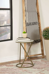 Malthe Round Accent Table with Marble Top White and Antique Gold - Half Price Furniture