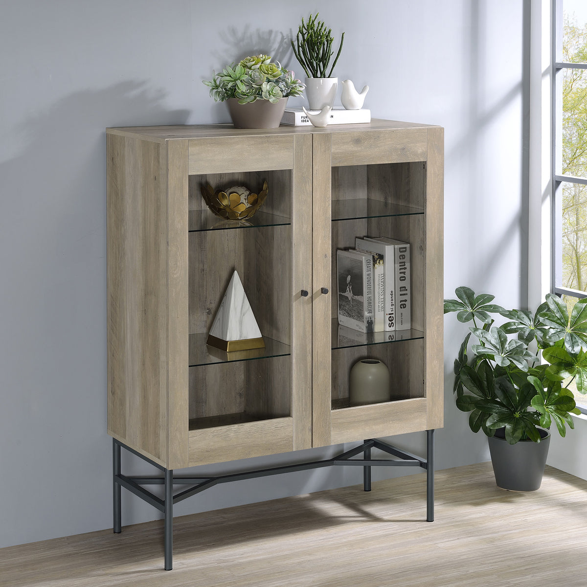 Bonilla 2-door Accent Cabinet with Glass Shelves  Half Price Furniture