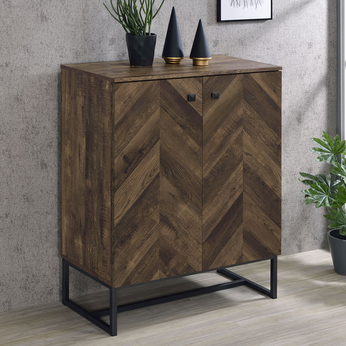 Carolyn 2-door Accent Cabinet Rustic Oak and Gunmetal Carolyn 2-door Accent Cabinet Rustic Oak and Gunmetal Half Price Furniture