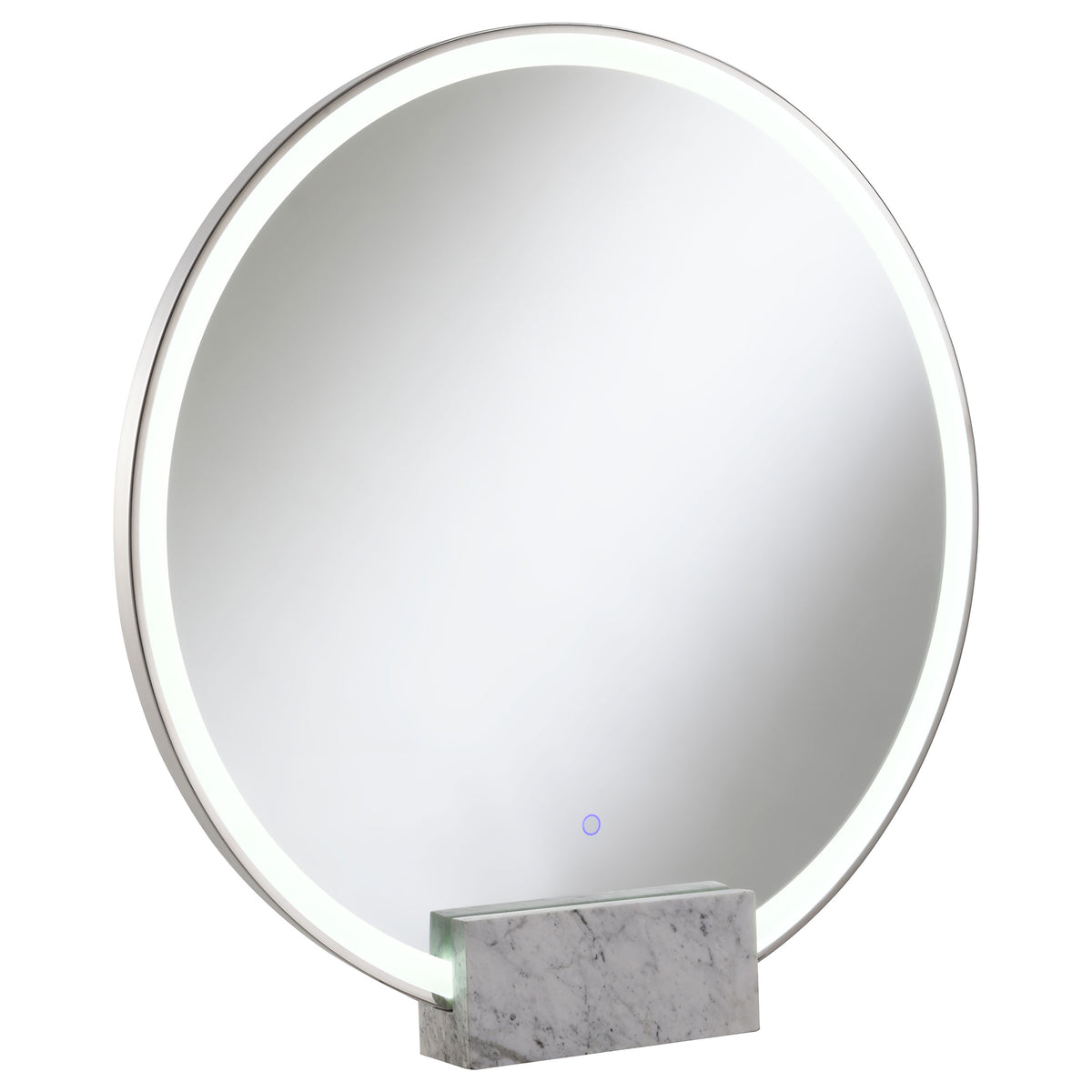 Jocelyn Round Table Top LED Vanity Mirror White Marble Base Chrome Frame  Half Price Furniture
