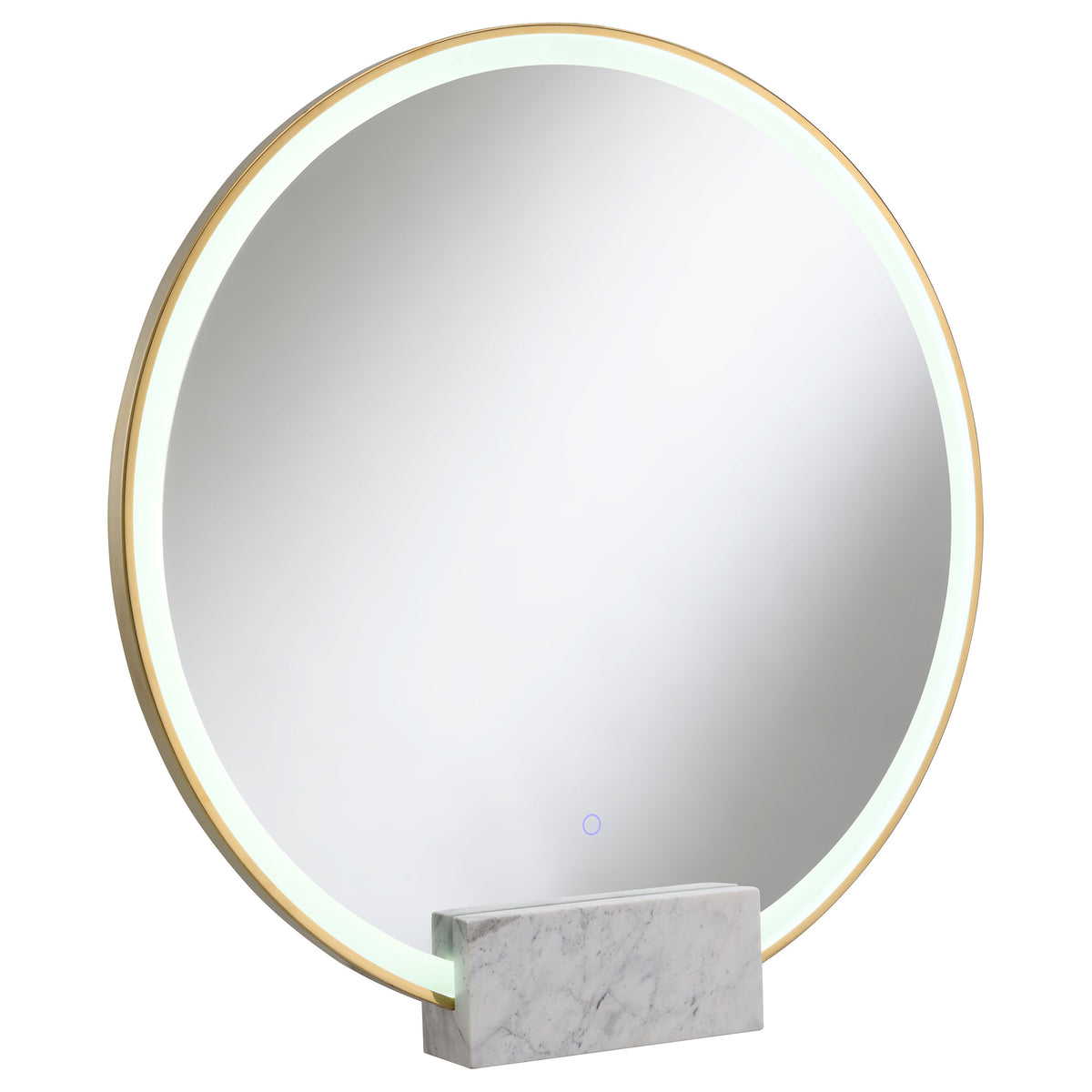 Jocelyn Round Table Top LED Vanity Mirror White Marble Base Gold Frame  Half Price Furniture