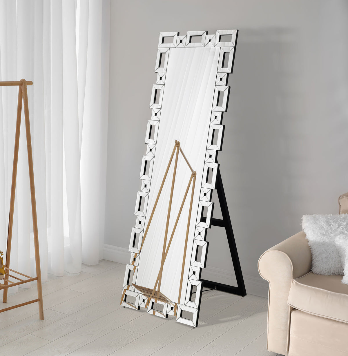 Tavin Geometric Frame Cheval Mirror  Half Price Furniture