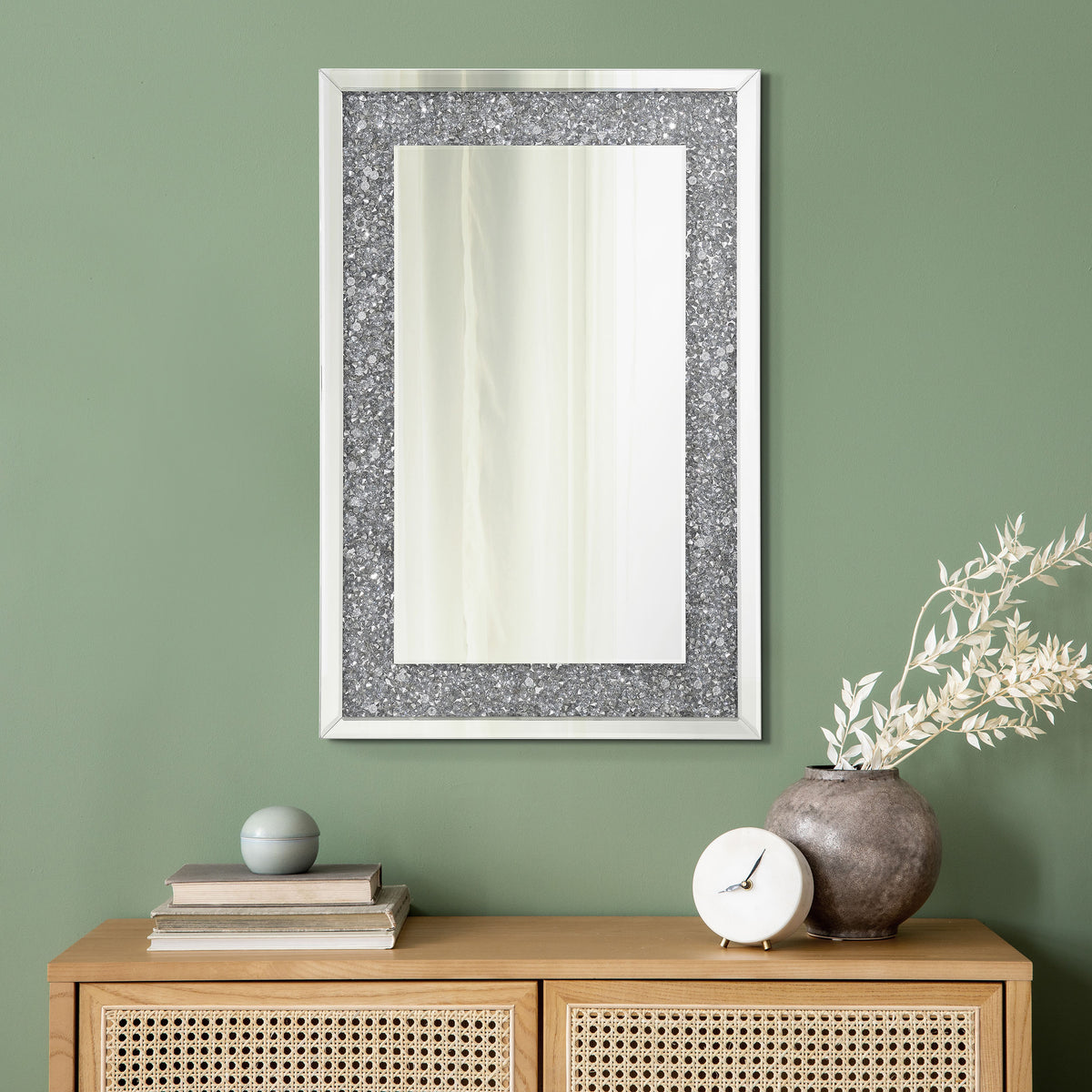 Valerie Crystal Inlay Rectangle Wall Mirror  Half Price Furniture
