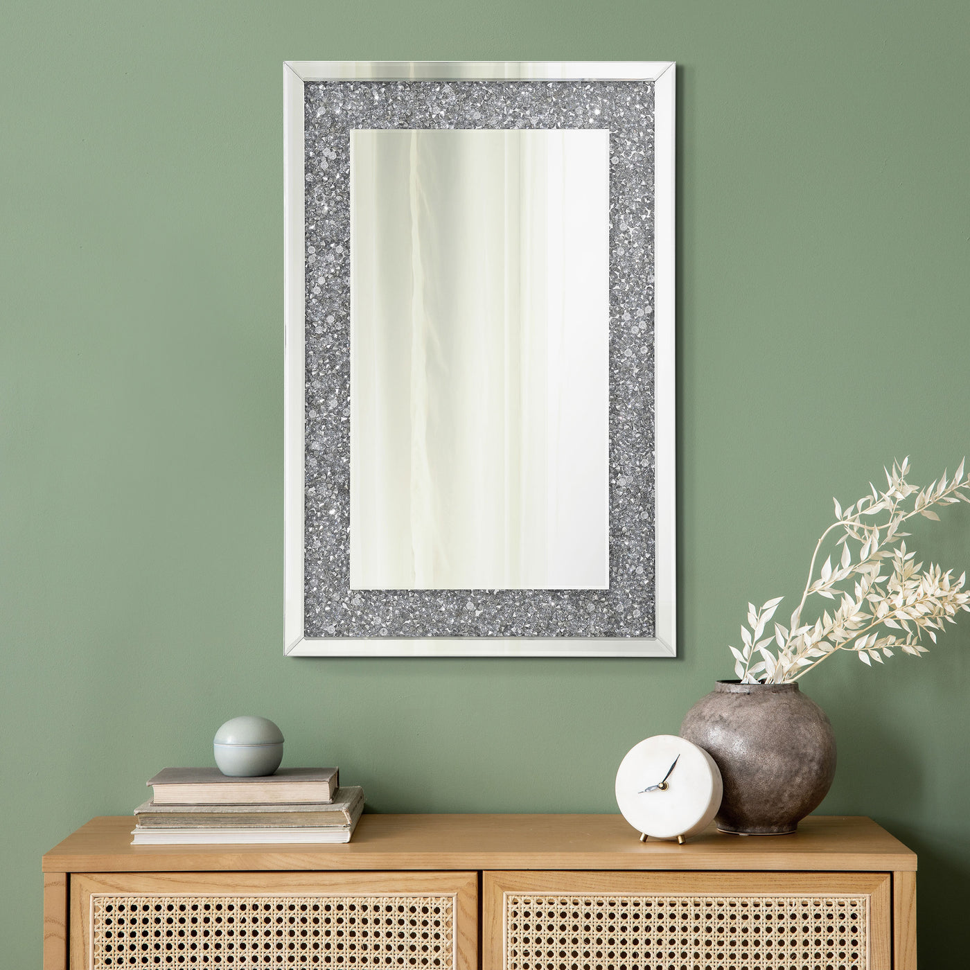 Valerie Crystal Inlay Rectangle Wall Mirror Half Price Furniture