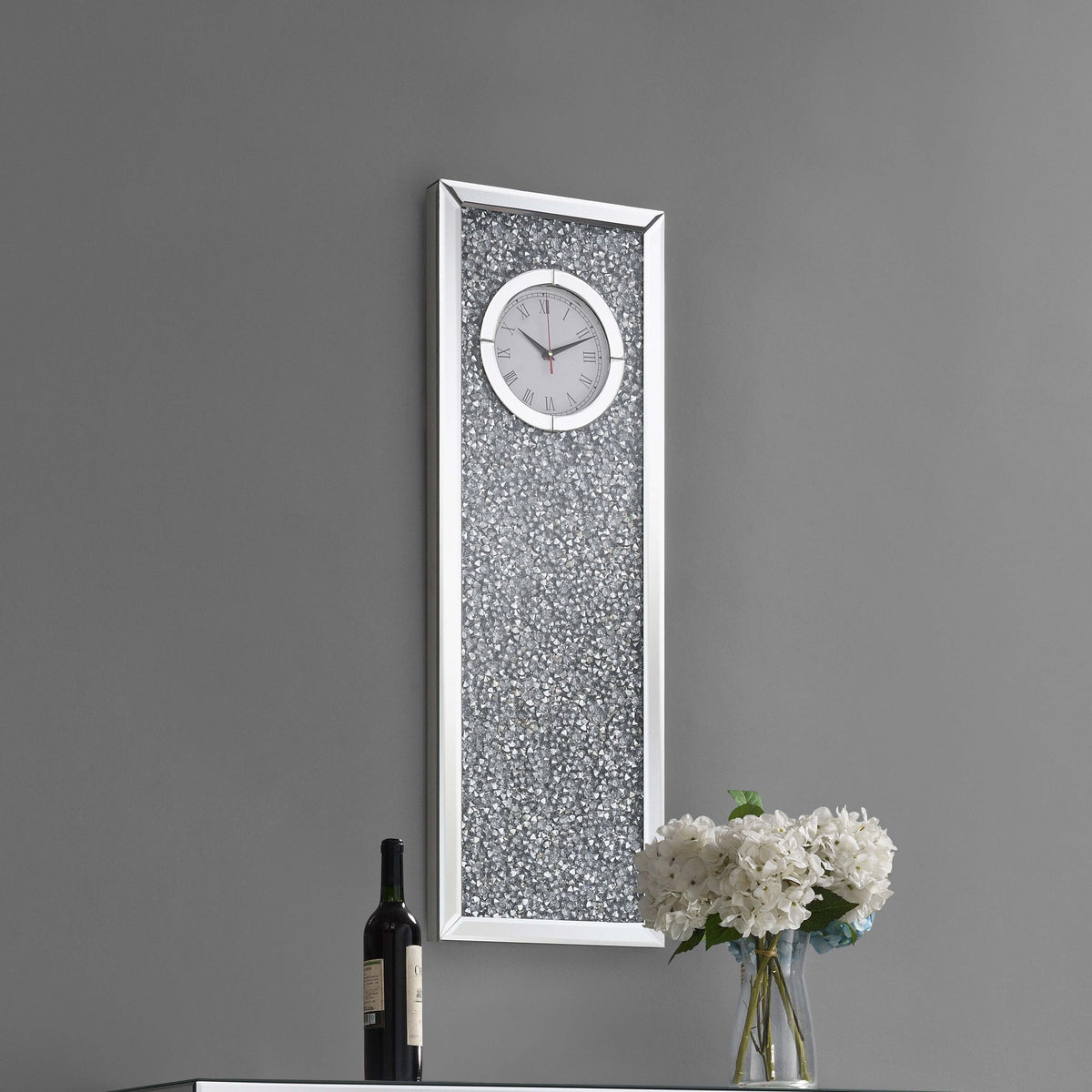 Minette Crystal Inlay Rectangle Clock Mirror  Half Price Furniture