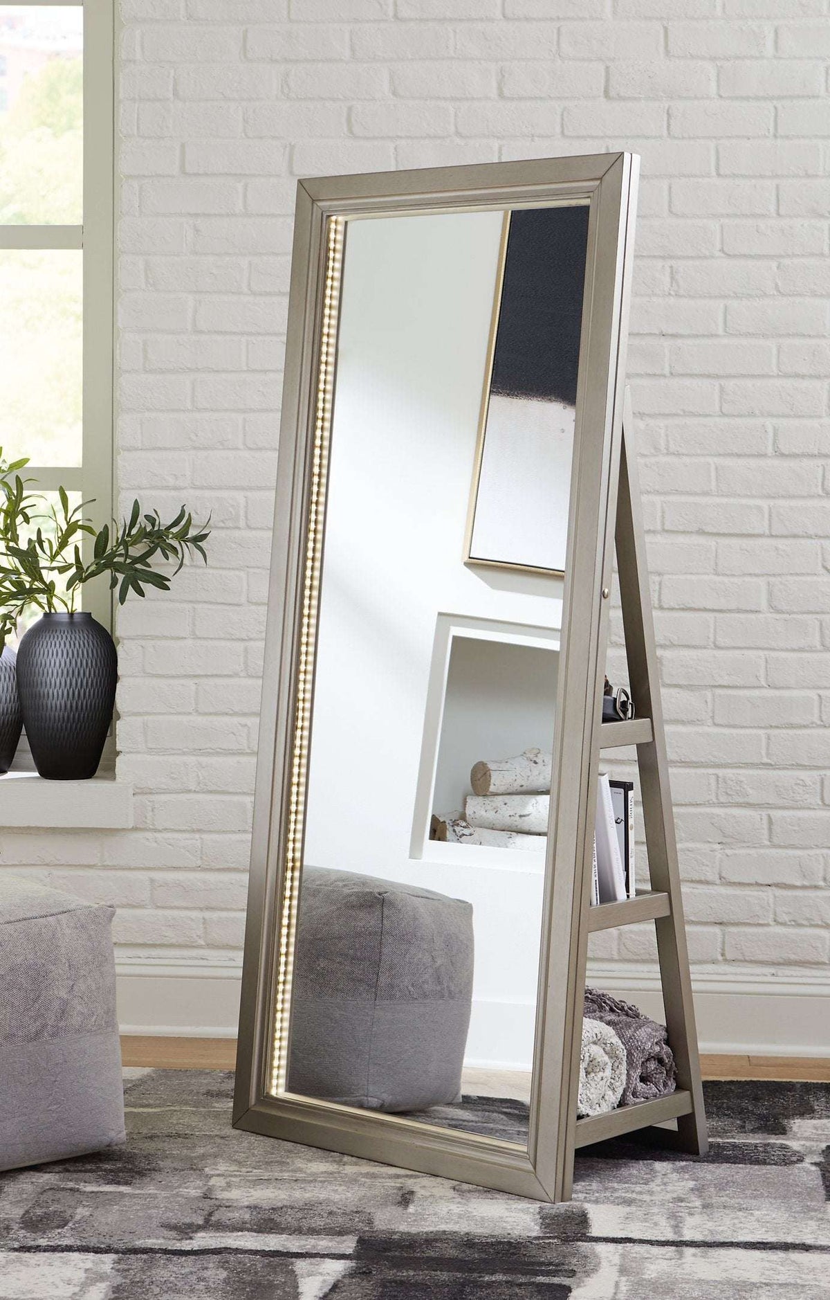 Evesen Floor Standing Mirror with Storage - Mirror - Half Price Furniture