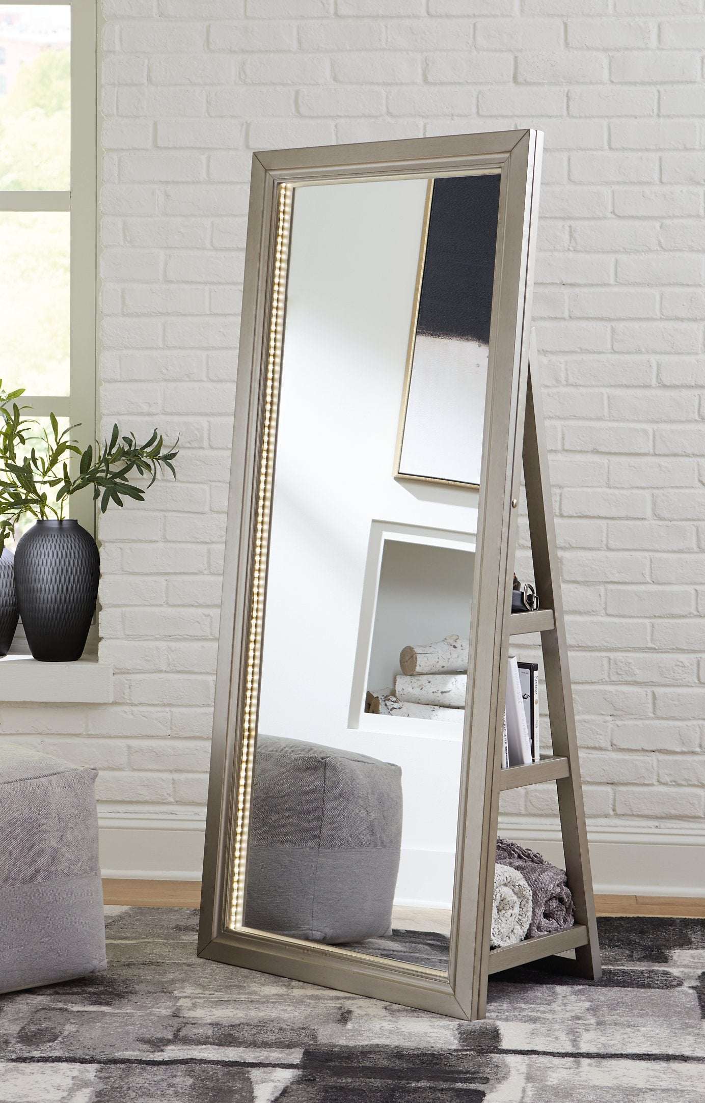 Evesen Floor Standing Mirror with Storage - Mirror - Half Price Furniture