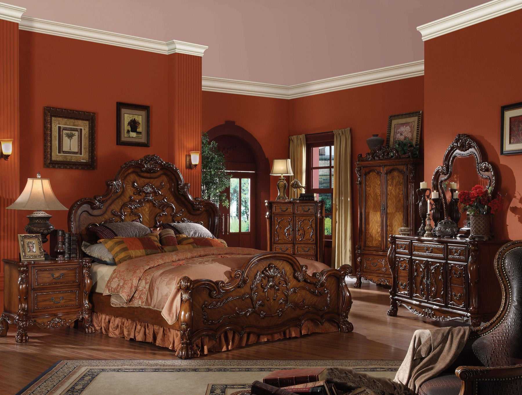 トップス rurumu lace bed JK Dresden Cherry Oak Queen Bed