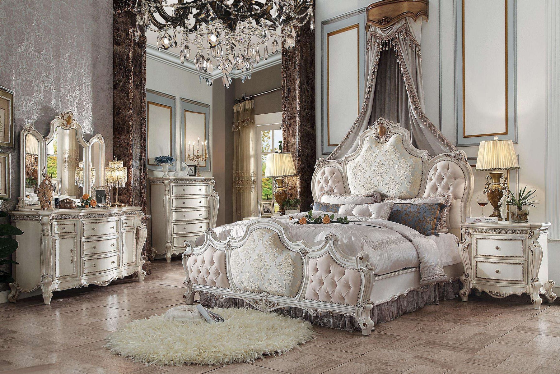 Picardy Fabric & Antique Pearl California King Bed Half Price Furniture