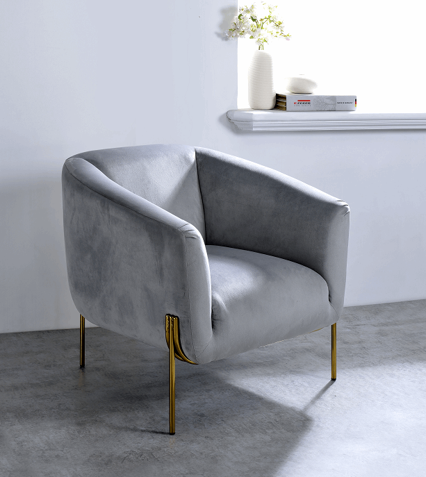 Carlson Gray Velvet & Gold Accent Chair - Half Price Furniture
