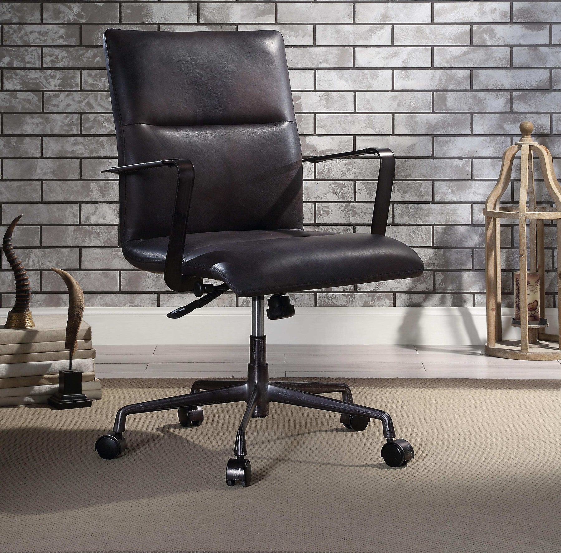 Indra Onyx Black Top Grain Leather Office Chair - Half Price Furniture
