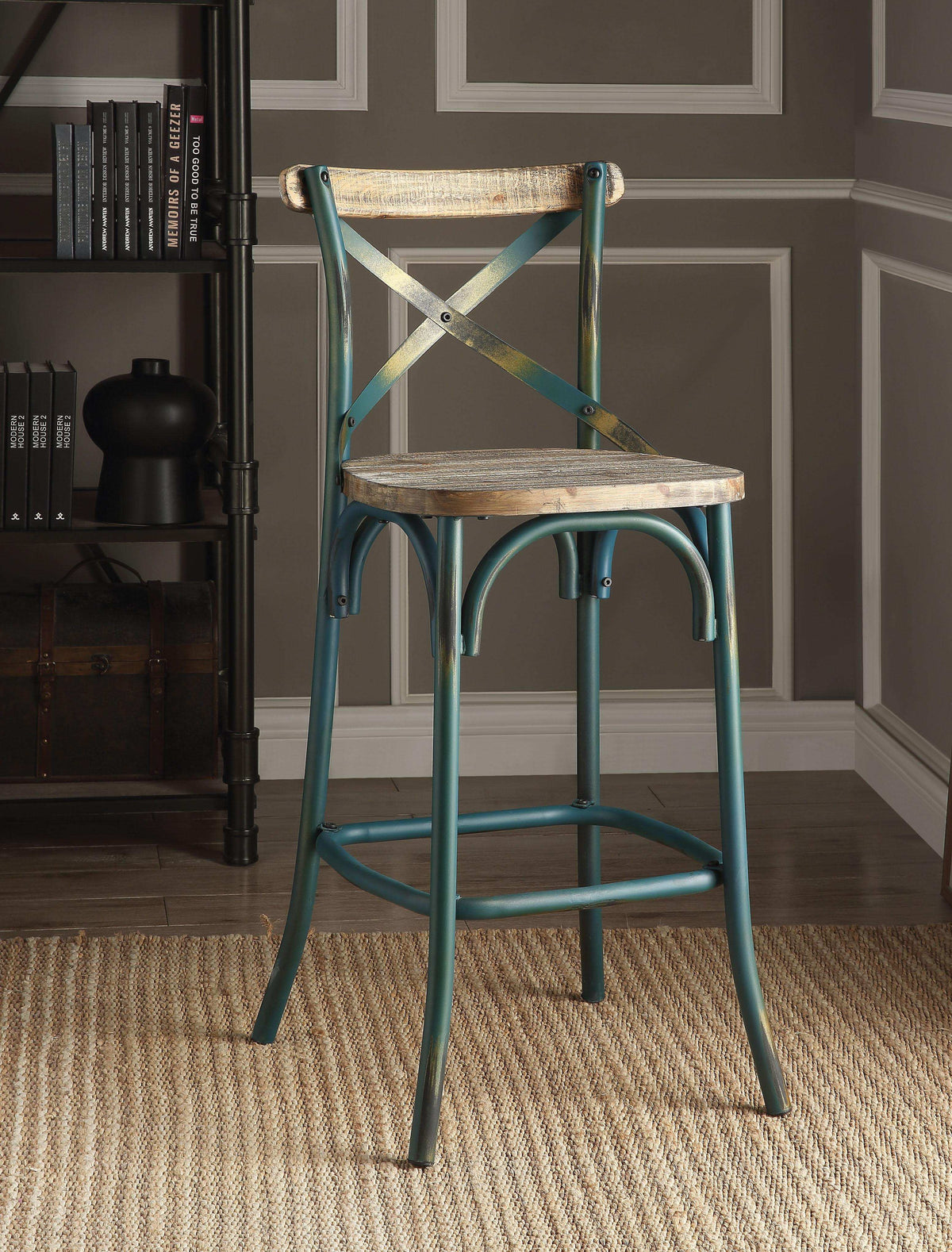 Zaire Antique Turquoise & Antique Oak Bar Chair (1Pc) Half Price Furniture