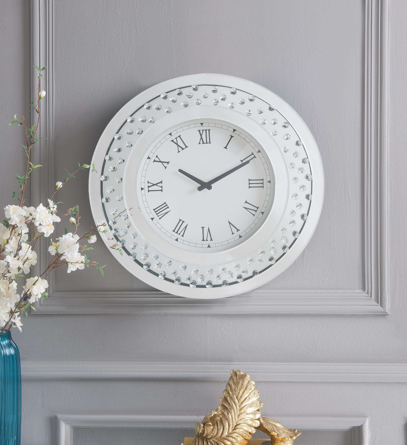Nysa Mirrored & Faux Crystals Wall Clock - Half Price Furniture