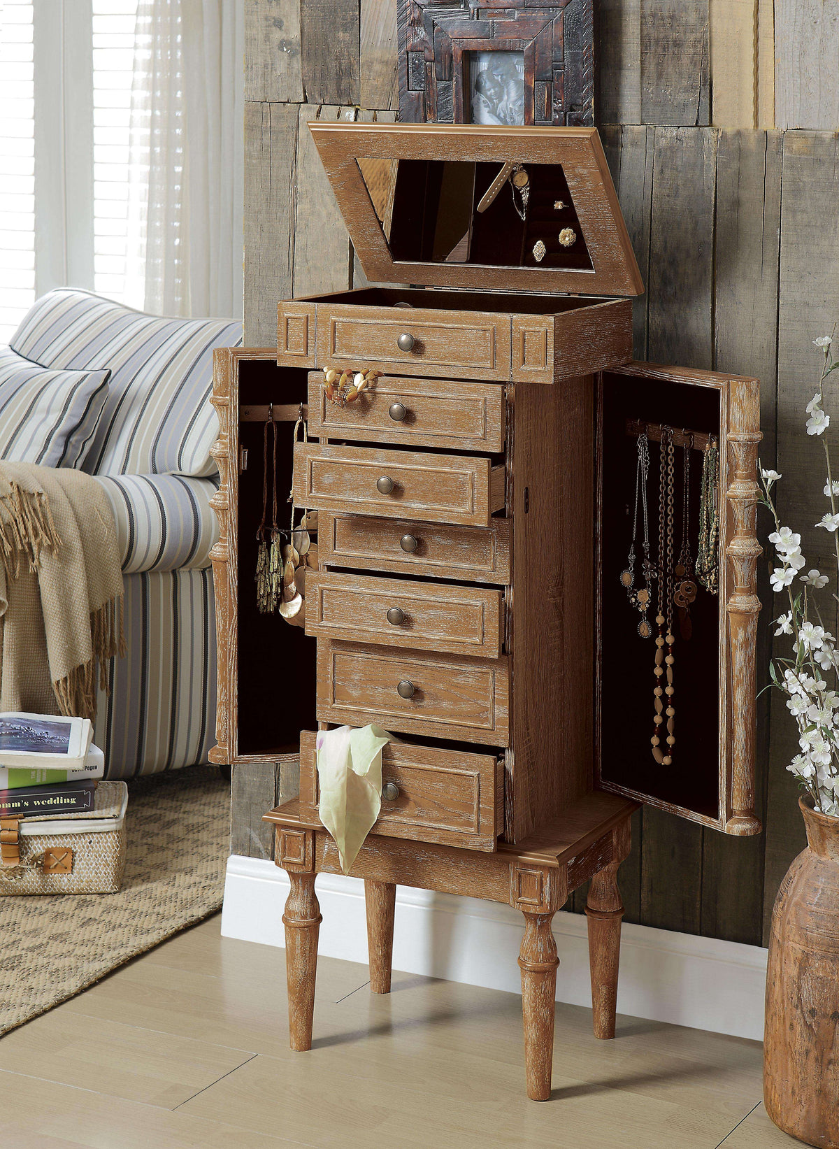 Taline Weathered Oak Jewelry Armoire - Half Price Furniture