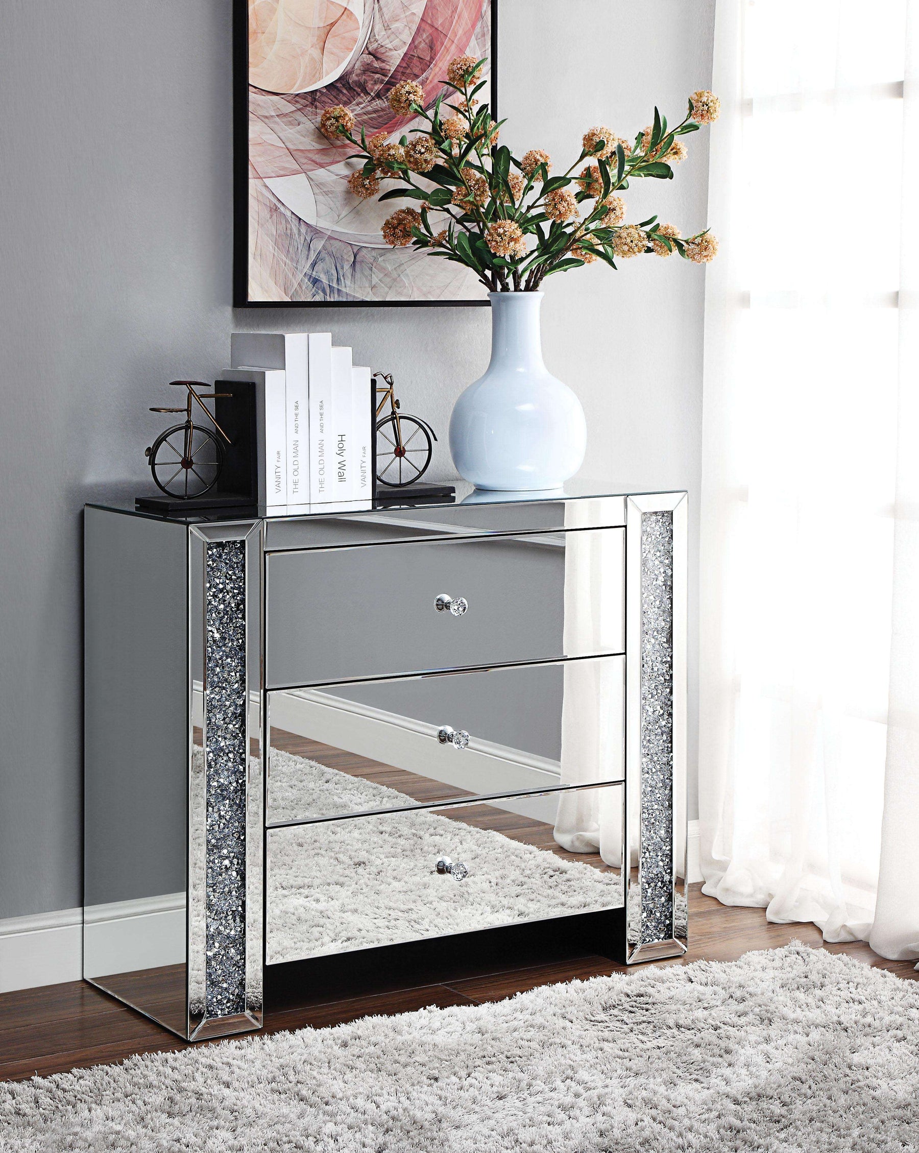 Noralie Mirrored & Faux Diamonds Console Table - Half Price Furniture