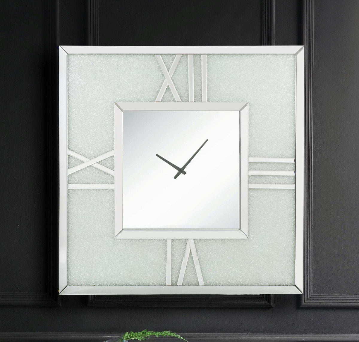 Noralie Mirrored & Faux Diamonds Wall Clock (LED) - Half Price Furniture