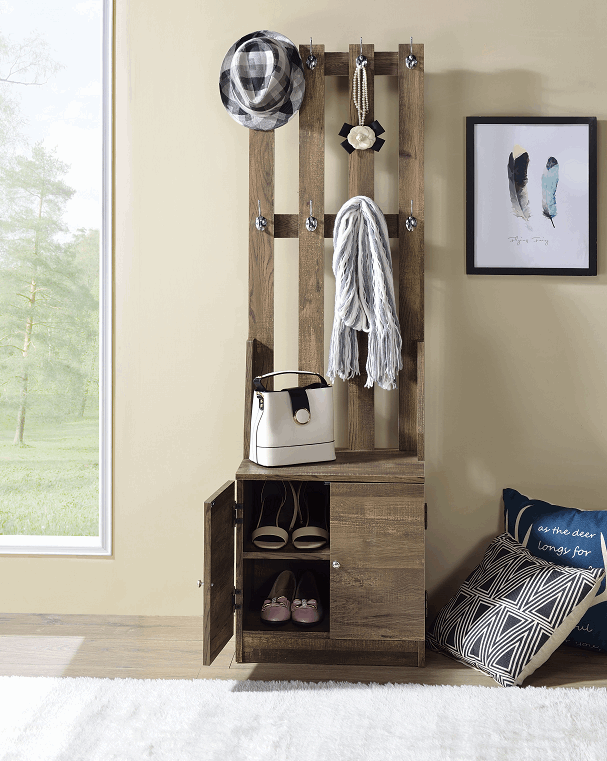 Sanuye Weathered Oak Hall Tree - Half Price Furniture