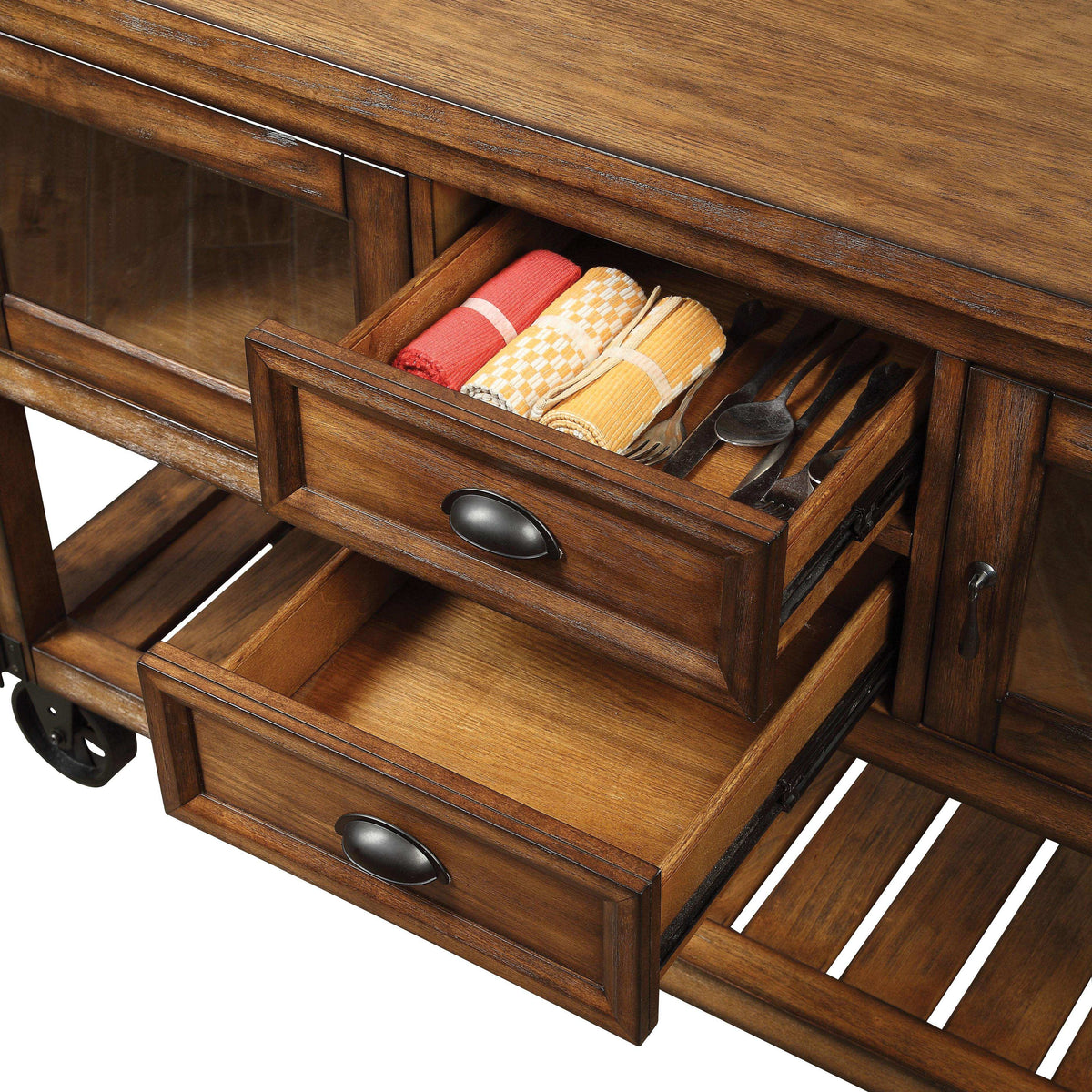 Kadri Distressed Chestnut Kitchen Cart - Half Price Furniture